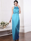 Sheath/Column Scoop Sleeveless Beading Bowknot Long Elastic Woven Satin Bridesmaid Dresses TPP0005506