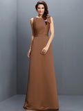 Sheath/Column Bateau Sleeveless Long Satin Bridesmaid Dresses TPP0005788