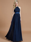 A-Line/Princess Halter Sleeveless Ruched Floor-Length Chiffon Bridesmaid Dresses TPP0005700