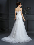 Sheath/Column Sweetheart Beading Sleeveless Long Net Wedding Dresses TPP0006807