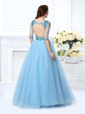 Ball Gown V-neck Beading 1/2 Sleeves Long Satin Quinceanera Dresses TPP0003284