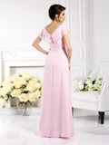 A-Line/Princess V-neck Ruffles Short Sleeves Long Chiffon Mother of the Bride Dresses TPP0007149