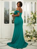 Sheath/Column Jersey Ruffles Off-the-Shoulder Sleeveless Sweep/Brush Train Bridesmaid Dresses TPP0004980