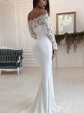 Trumpet/Mermaid Off-the-Shoulder Long Sleeves Court Train Lace Chiffon Wedding Dresses TPP0005997