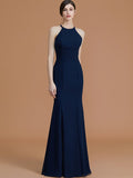 Trumpet/Mermaid Halter Sleeveless Floor-Length Ruched Chiffon Bridesmaid Dresses TPP0005544