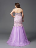 Trumpet/Mermaid Sweetheart Beading Sleeveless Long Net Plus Size Dresses TPP0003983