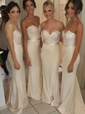 Trumpet/Mermaid Sweetheart Sleeveless Beading Sweep/Brush Train Satin Bridesmaid Dress TPP0005108