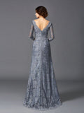 A-Line/Princess Bateau Lace 3/4 Sleeves Long Net Mother of the Bride Dresses TPP0007283