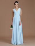 A-Line/Princess V-neck Sleeveless Ruched Floor-Length Chiffon Bridesmaid Dresses TPP0005037