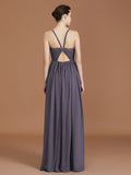 A-Line/Princess Lace Spaghetti Straps Sleeveless Floor-Length Chiffon Bridesmaid Dress TPP0005813