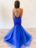 Trumpet/Mermaid Tulle Beading Halter Sleeveless Sweep/Brush Train Dresses TPP0004359