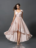 Sheath/Column Sleeveless High Low Silk like Satin Bridesmaid Dresses TPP0005141