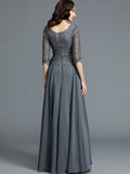 A-Line/Princess Scoop 1/2 Sleeves Chiffon Floor-Length Mother of the Bride Dresses TPP0007217