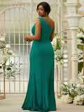 Sheath/Column Jersey Ruffles One-Shoulder Sleeveless Sweep/Brush Train Bridesmaid Dresses TPP0004992