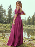 A-Line/Princess Chiffon Ruffles V-neck Sleeveless Floor-Length Bridesmaid Dresses TPP0004967