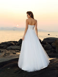 A-Line/Princess Sweetheart Sleeveless Long Net Beach Wedding Dresses TPP0006582