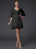 A-Line/Princess V-neck 1/2 Sleeves Beading Short Chiffon Bridesmaid Dresses TPP0005089