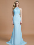 Trumpet/Mermaid Sleeveless Scoop Sweep/Brush Train Chiffon Bridesmaid Dresses TPP0005142