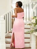 Sheath/Column Satin Ruched One-Shoulder Sleeveless Floor-Length Bridesmaid Dresses TPP0004968