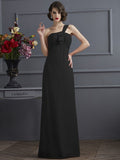 Sheath/Column One-Shoulder Sleeveless Pleats Long Chiffon Bridesmaid Dresses TPP0005791