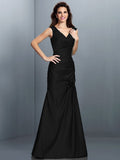 A-Line/Princess V-neck Pleats Sleeveless Long Satin Bridesmaid Dresses TPP0005497