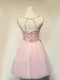 A-Line/Princess Tulle Beading Scoop Sleeveless Short/Mini Homecoming Dresses TPP0004030