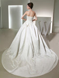 Ball Gown Beading Long Strapless Sleeveless Satin Wedding Dresses TPP0006927