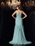 Trumpet/Mermaid One-Shoulder Sleeveless Long Chiffon Dresses TPP0003809