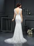 Trumpet/Mermaid V-neck Lace Sleeveless Long Lace Wedding Dresses TPP0006662