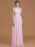 A-Line/Princess Halter Sleeveless Floor-Length Ruched Chiffon Bridesmaid Dresses TPP0005663