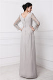 Sheath/Column V-neck Long Sleeves Lace Long Chiffon Dresses TPP0003908