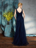 Sheath/Column Bateau Applique Sleeveless Long Net Mother of the Bride Dresses TPP0007349