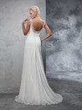 Trumpet/Mermaid Straps Ruched Sleeveless Long Chiffon Wedding Dresses TPP0006698