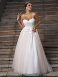 A-Line/Princess Tulle Applique Sweetheart Sleeveless Sweep/Brush Train Wedding Dresses TPP0006507