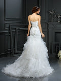 Trumpet/Mermaid Sweetheart Beading Sleeveless Long Organza Wedding Dresses TPP0006747