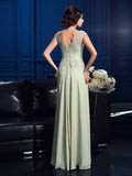 A-Line/Princess V-neck Applique Sleeveless Long Chiffon Mother of the Bride Dresses TPP0007174