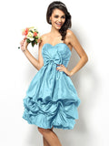 A-Line/Princess Sweetheart Bowknot Sleeveless Short Taffeta Bridesmaid Dresses TPP0005449