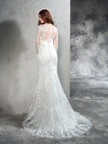 Sheath/Column Sheer Neck Lace Long Sleeves Long Net Wedding Dresses TPP0006518