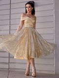 A-Line/Princess Ruched Off-the-Shoulder Sleeveless Tea-Length Homecoming Dresses TPP0004497