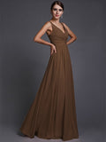 A-Line/Princess V-neck Sleeveless Long Ruffles Chiffon Bridesmaid Dresses TPP0005130