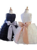 A-Line/Princess Sleeveless Jewel Hand-Made Flower Tulle Short/Mini Flower Girl Dresses TPP0007643