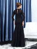 Trumpet/Mermaid High Neck Applique Long Sleeves Long Tulle Mother of the Bride Dresses TPP0007113