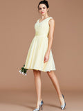 A-Line/Princess V-neck Sleeveless Sash/Ribbon/Belt Short/Mini Chiffon Bridesmaid Dresses TPP0005048