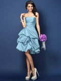 A-Line/Princess Strapless Ruched Sleeveless Short Satin Bridesmaid Dresses TPP0005671