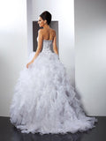 Ball Gown Sweetheart Ruffles Sleeveless Long Satin Wedding Dresses TPP0006538