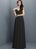 A-Line/Princess V-neck Lace Sleeveless Long Chiffon Bridesmaid Dresses TPP0005562