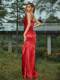 Sheath/Column Silk like Satin Ruched V-neck Sleeveless Floor-Length Bridesmaid Dresses TPP0005011