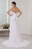 Sheath/Column Strapless Sleeveless Beading Applique Pleats Long Chiffon Wedding Dresses TPP0006983