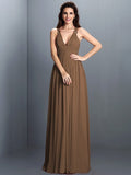 A-Line/Princess V-neck Pleats Sleeveless Long Chiffon Bridesmaid Dresses TPP0003797