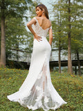 A-Line/Princess Charmeuse Lace Off-the-Shoulder Sleeveless Sweep/Brush Train Bridesmaid Dresses TPP0004991